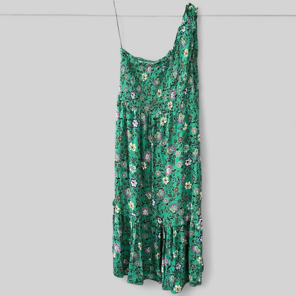 KNOX ROSE Womens Smocked Floral Maxi Dress Size XXL Green Tiered One Shoulder - Picture 3 of 11